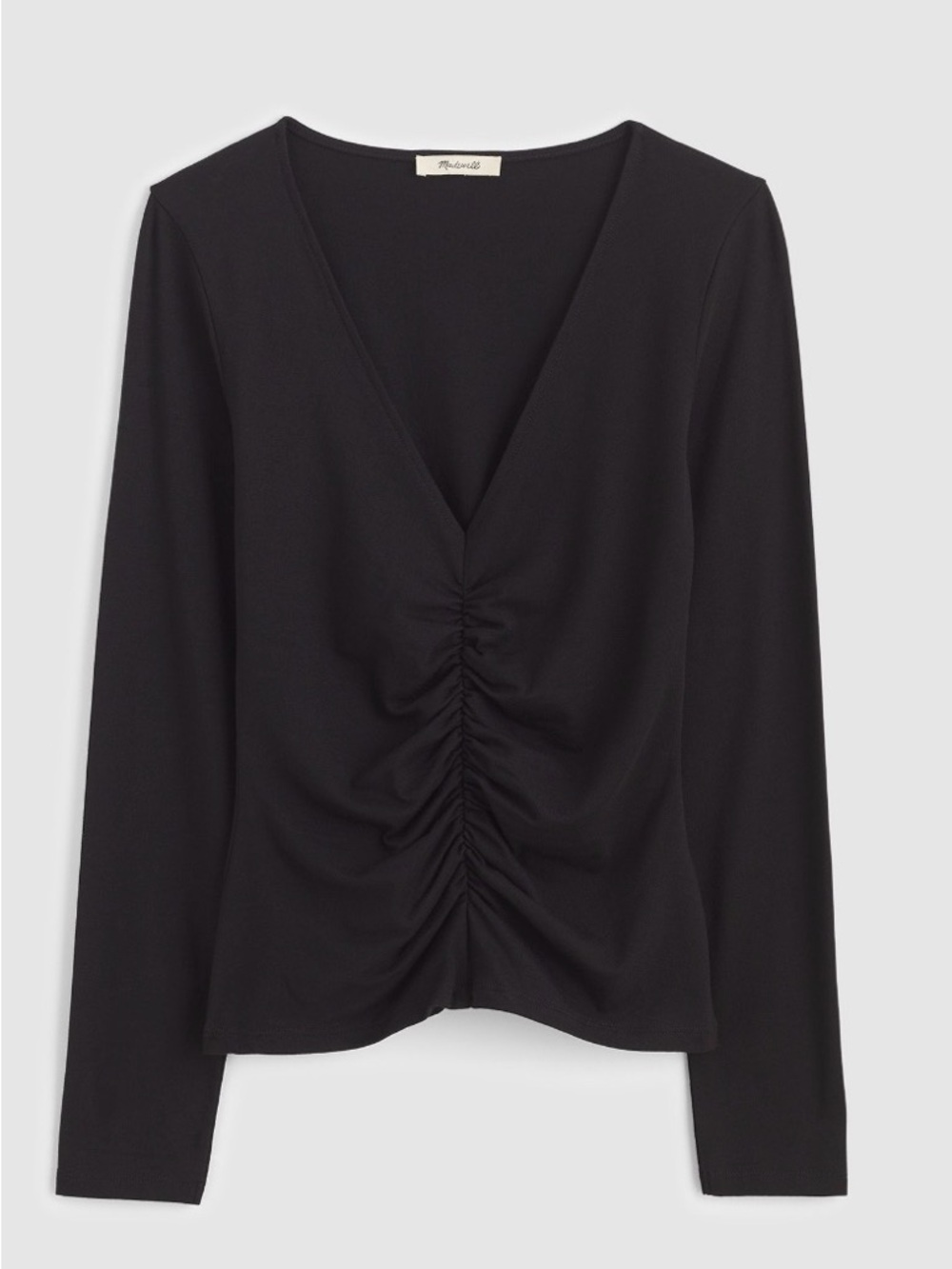 Madewell Black Ruched V-Neck Long Sleeve Tee XS NWT